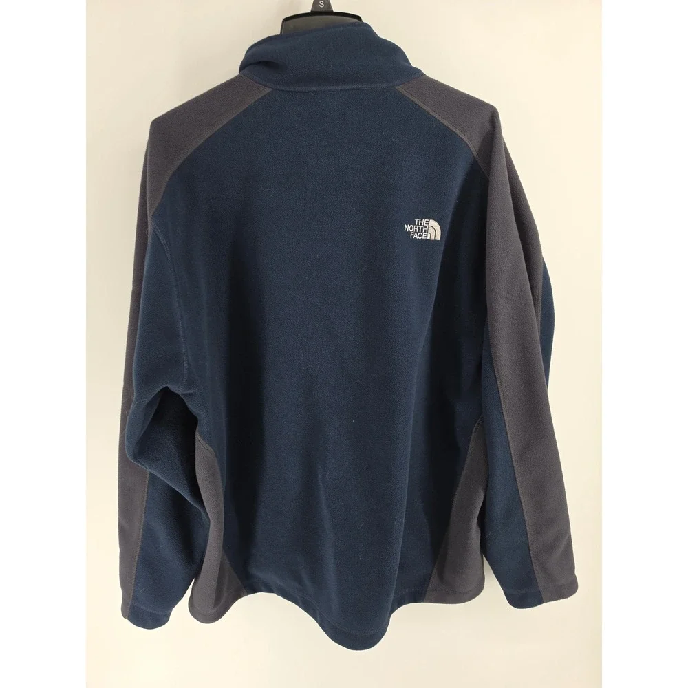 The North Face Mens XXL Full Zip Fleece Jacket Navy Blue Gray Grid Lined Regular